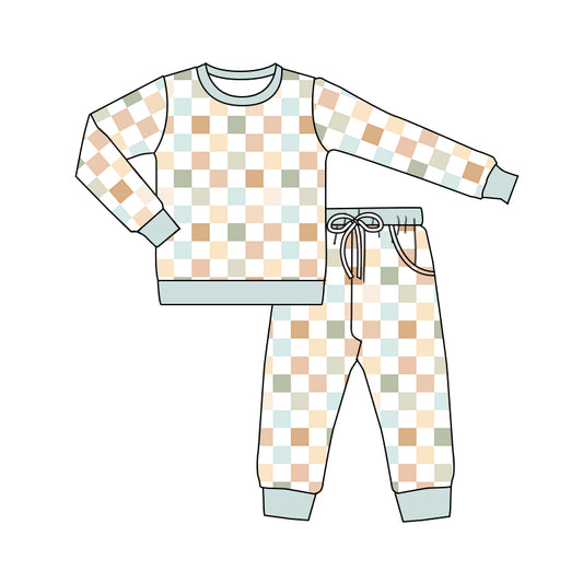 Baby Boys Colorful Checkered Tee Pants Pajamas Clothing Sets Preorder(moq 5)