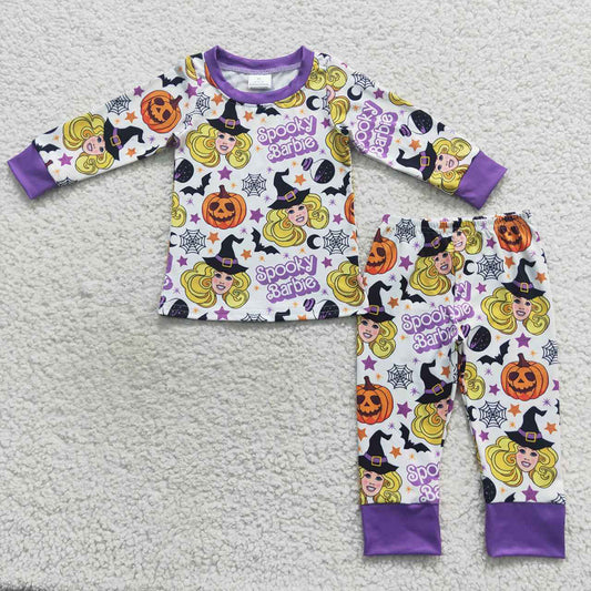 Baby Girls Halloween Doll Pumpkin Purple 2Pcs Jammies Pajamas Clothes Sets