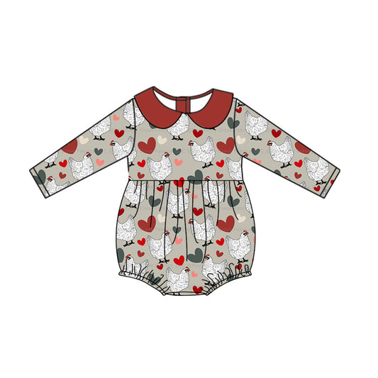 Baby Girls Valentines Chicken Hearts Long Sleeve Rompers preorder(moq 5)