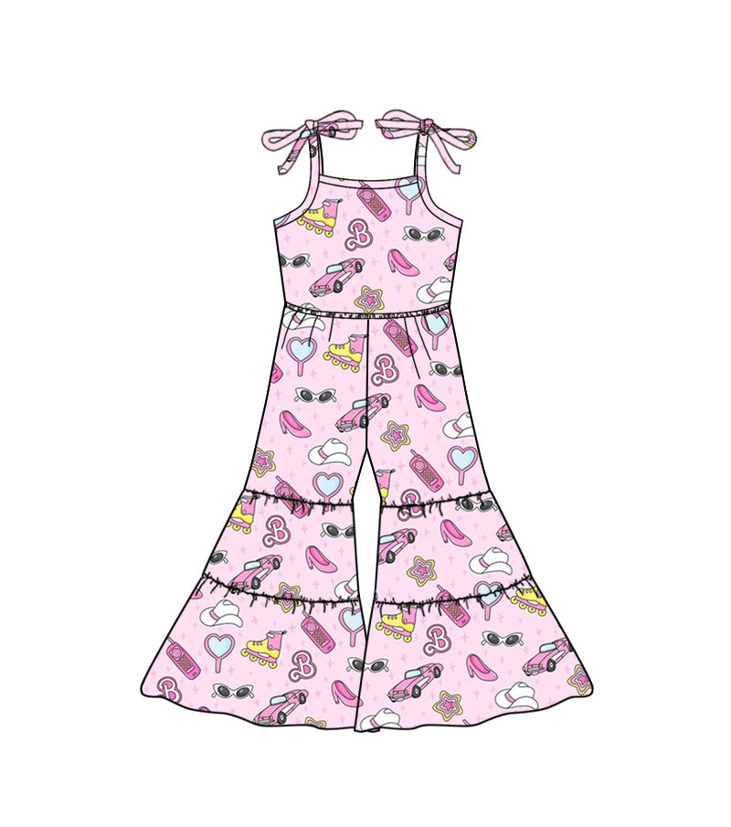 Baby Girls Doll Pink Straps Bell Pants Jumpsuits Preorder(moq 5)