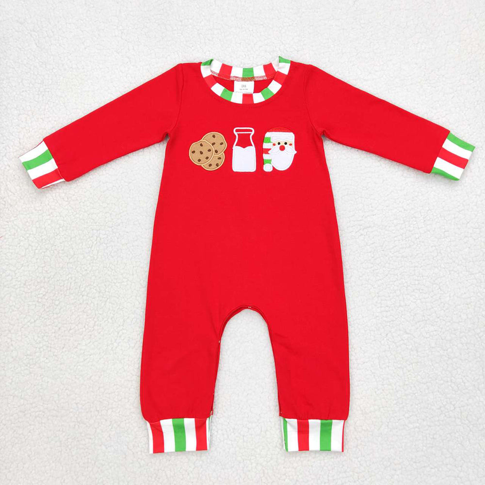 Baby Infant Boys Red Santa Milk Christmas Cookie Rompers