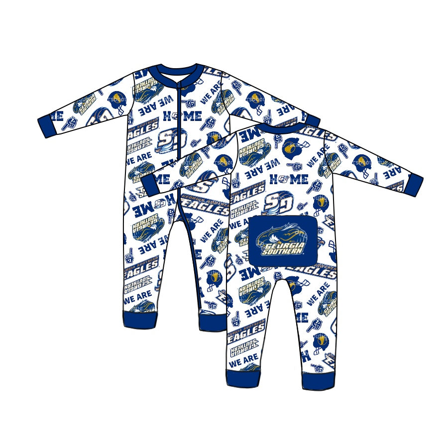 Baby Infant Boys Football Blue Team Zip Long Sleeve Rompers preorder(moq 5)