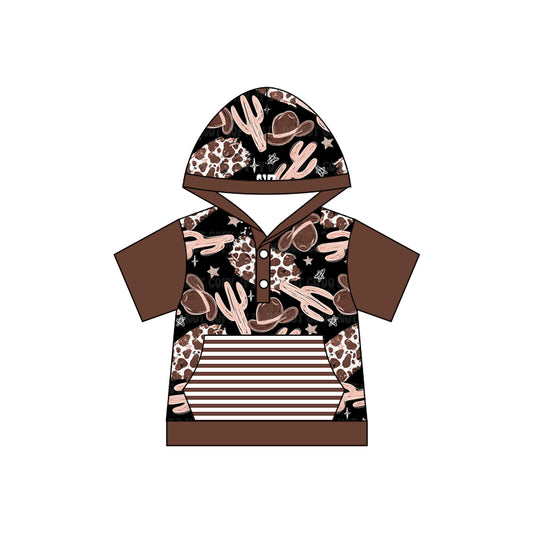 Baby Boys Western Cactus Cows Short Sleeve Hooded Shirts Preorder(moq 5)