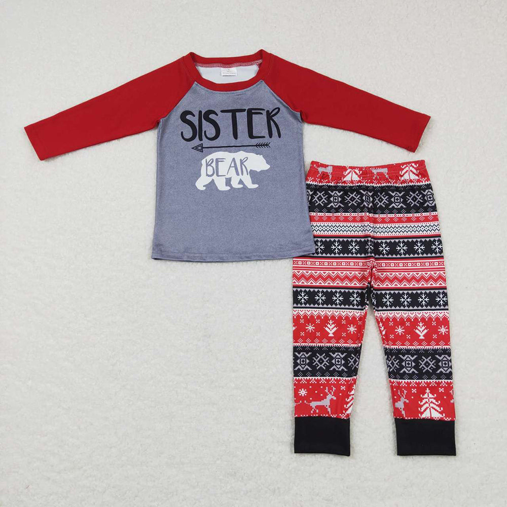 Baby Girls Sister Bear Shirts Tee Pants Pajamas Clothes Sets