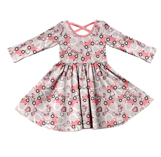 Baby Girls Valentines Cart Long Sleeve Knee Length Dresses Preorder(moq 5)