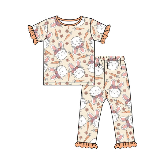 Baby Girls Easter Rabbits Carrots Top Pants Pajamas Boutique Clothes Sets preorder(moq 5)