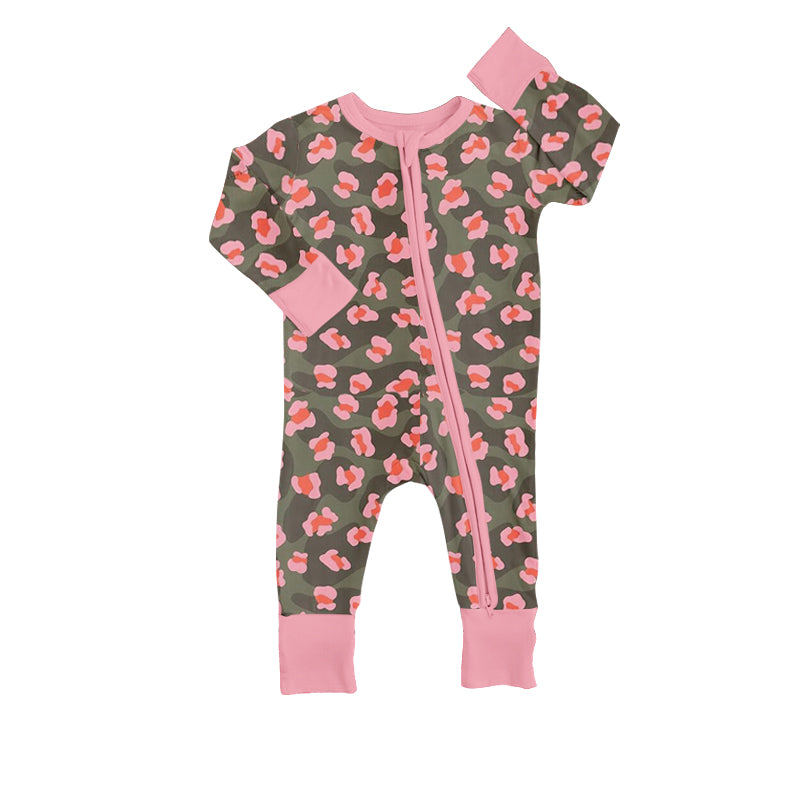 Baby Infant Girls Camo Pink Leopard Long Sleeve Rompers preorder(moq 5)