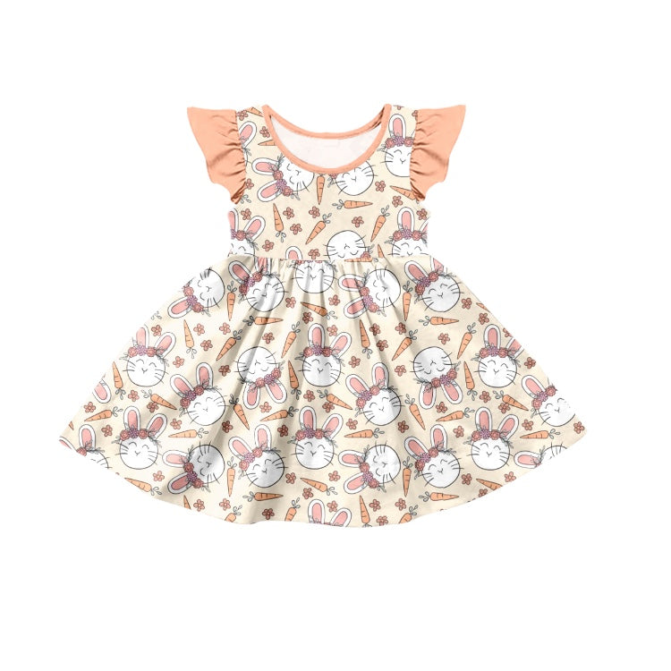 Baby Girls Carrot Rabbits Easter Flutter Sleeve Dresses preorder(moq 5)