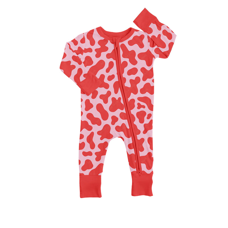 Baby Infant Girls Red Cow Print Long Sleeve Rompers preorder(moq 5)