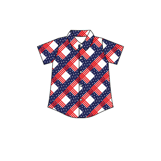 Baby Boys Red Blue Plaid Buttons Short Sleeve Tee Shirts Tops preorder(moq 5)