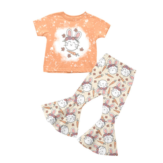Baby Girls Easter Rabbits Carrots Orange Top Flare Pants Boutique Clothes Sets preorder(moq 5)