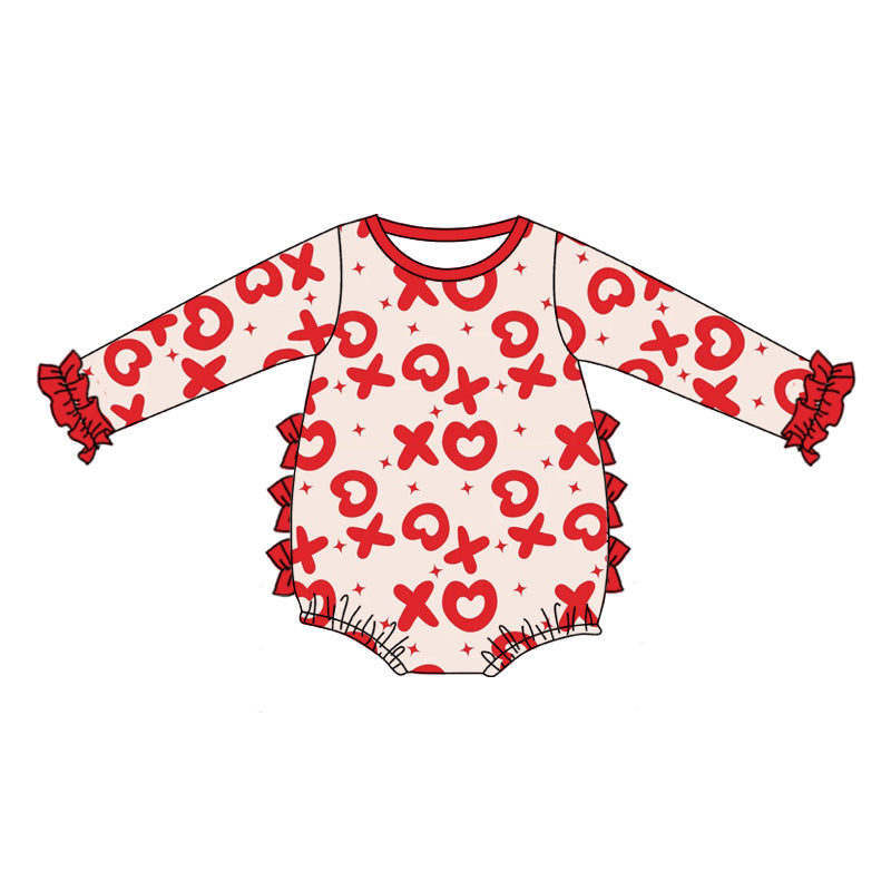 Baby Girls Long Sleeve Valentines XOXO Red Rompers preorder(moq 5)