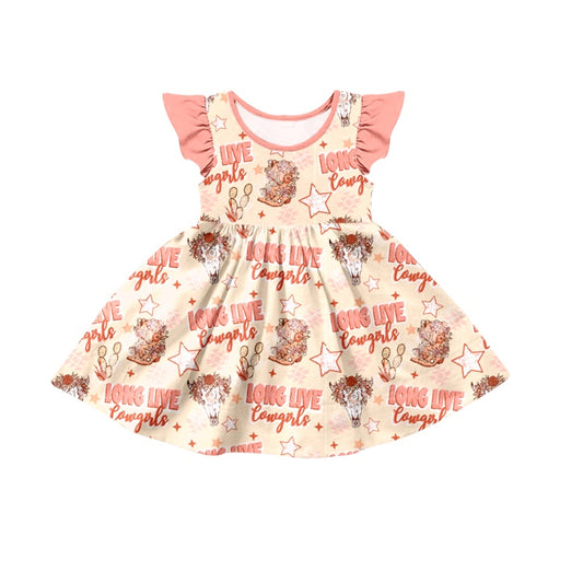 Baby Girls Live Long Cowigirls Western Flutter Sleeve Dresses preorder(moq 5)