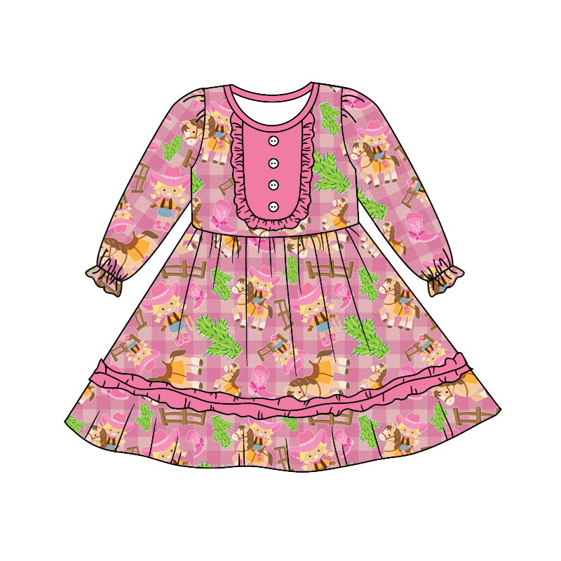 Baby Girls Western Horse Knee Length Dresses preorder(moq 5)