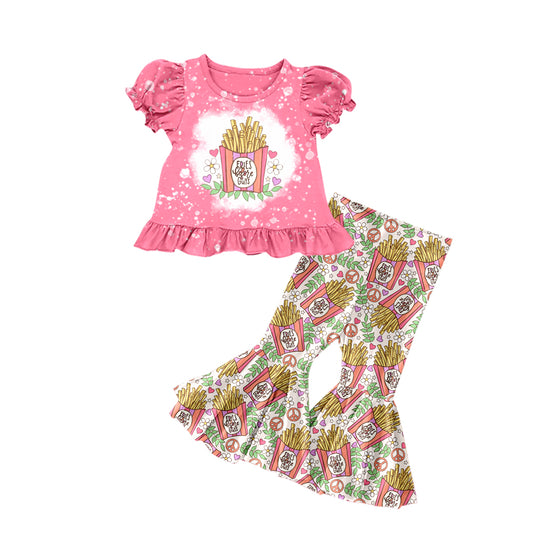 Baby Girls Fries Valentines Pink Tee Shirt Flare Pants Sets Preorder(moq 5)