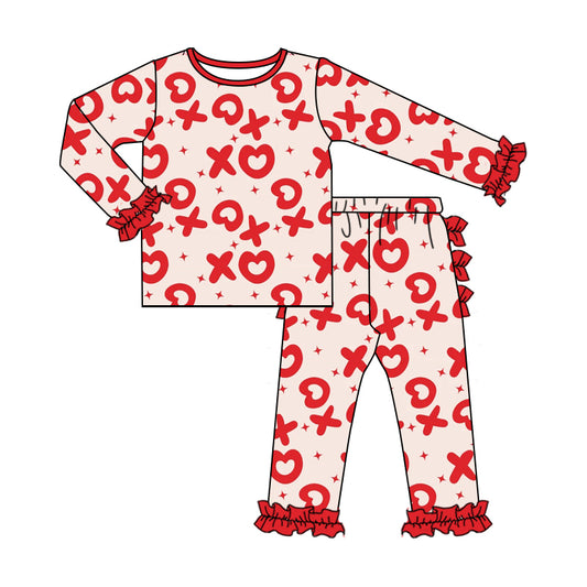 Baby Girls Valentines XOXO Long Sleeve Tee Shirt Ruffle Pants Pajamas Clothes Sets preorder(moq 5)