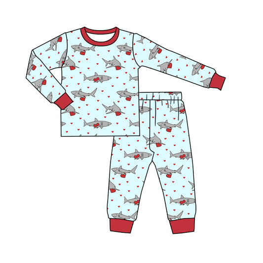 Baby Boys Shark Hearts Pants 2pcs Jammies Pajamas preorder(moq 5)