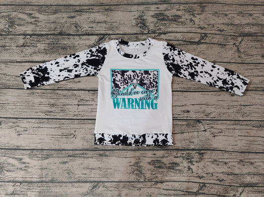 Baby Girls Western Cow Print Long Sleeve Tee Shirt Tops