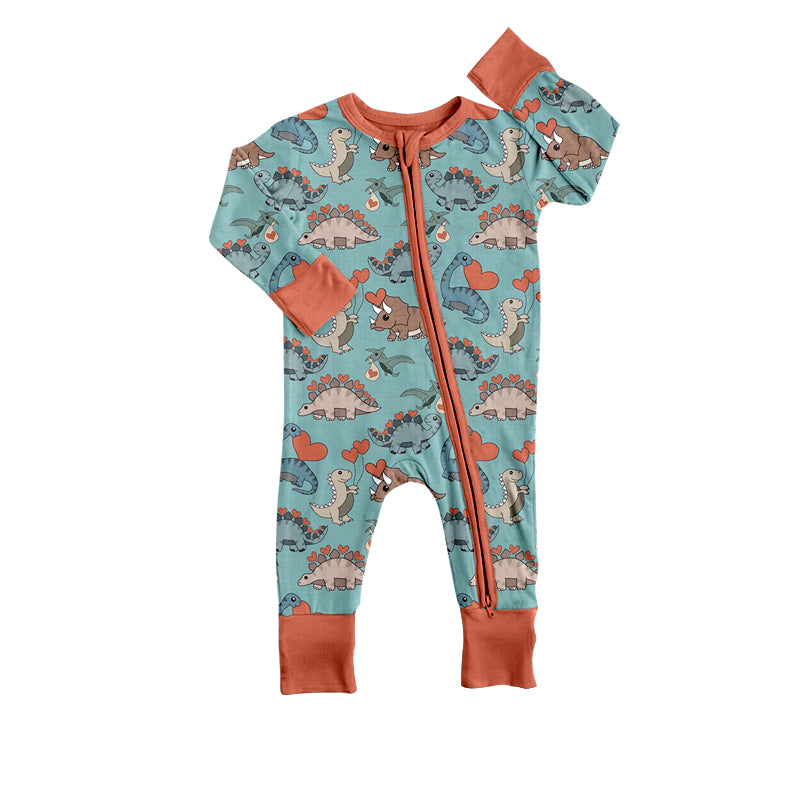 Baby Boys Dinosaur Long Sleeve Valentines Zip Rompers preorder(moq 5)