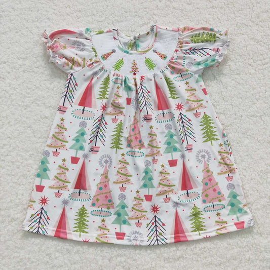 Baby Girls Christmas Tree Smocked Pink Dresses