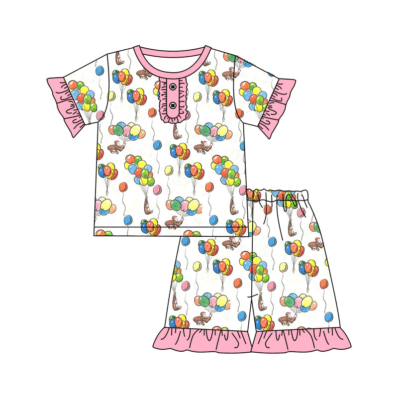 Baby Girls Balloons Short Sleeve Top Shorts Pajamas Clothes Sets preorder(moq 5)