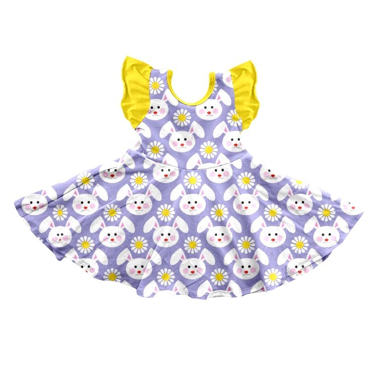 Baby Girls Easter Rabbits Flutter Sleeve Knee Length Dresses preorder(moq 5)