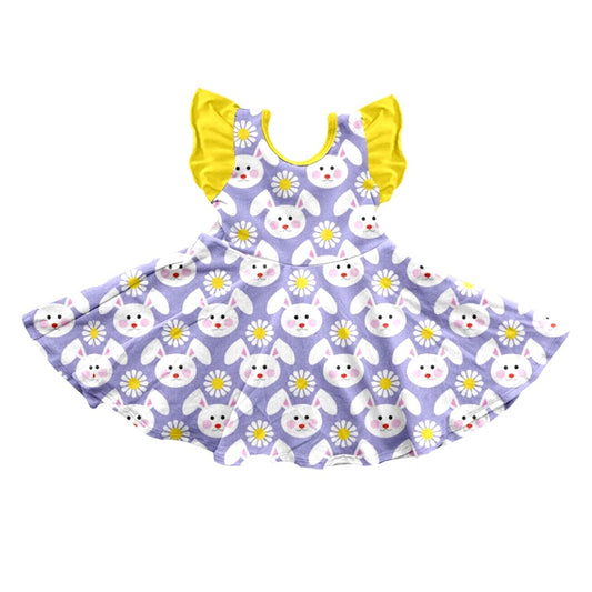 Baby Girls Easter Rabbits Flutter Sleeve Knee Length Dresses preorder(moq 5)