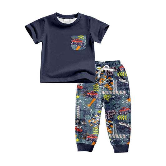 Baby Boys Tractor Cars Pocket Shirt Pants Clothes Sets Preorder(moq 5)