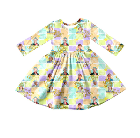 Baby Girls Gold Colorful Purple Twirl Dresses preorder(moq 5)