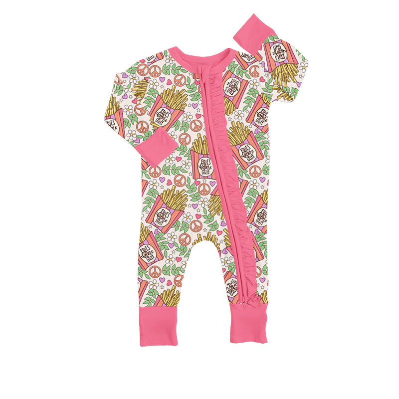 Baby Infant Girls Fries Valentines Long Sleeve Rompers preorder(moq 5)