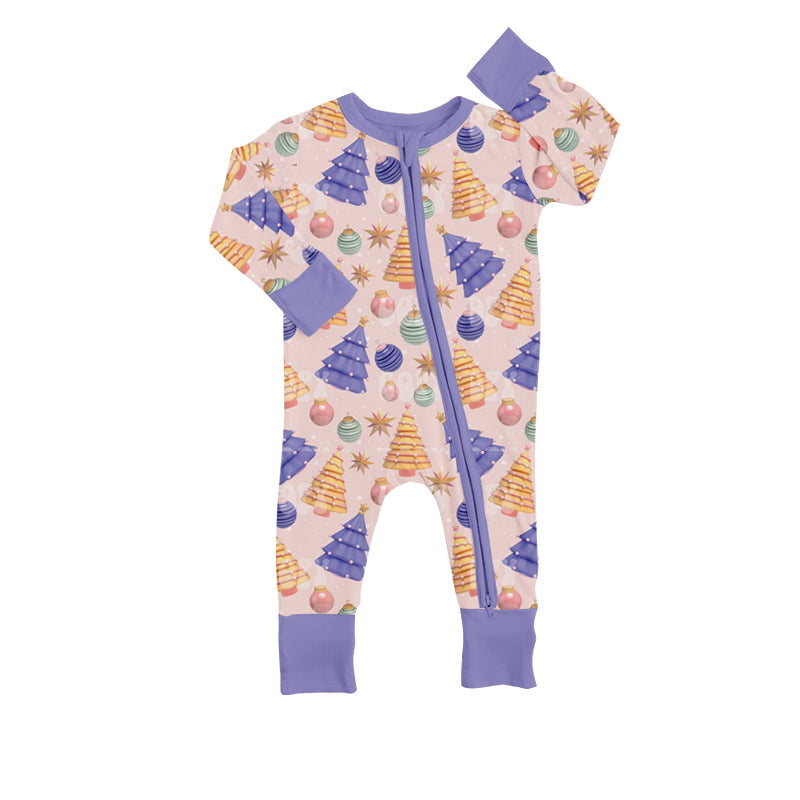 Baby Infant Girls Christmas Purple Tree Zip Rompers preorder(moq 5)