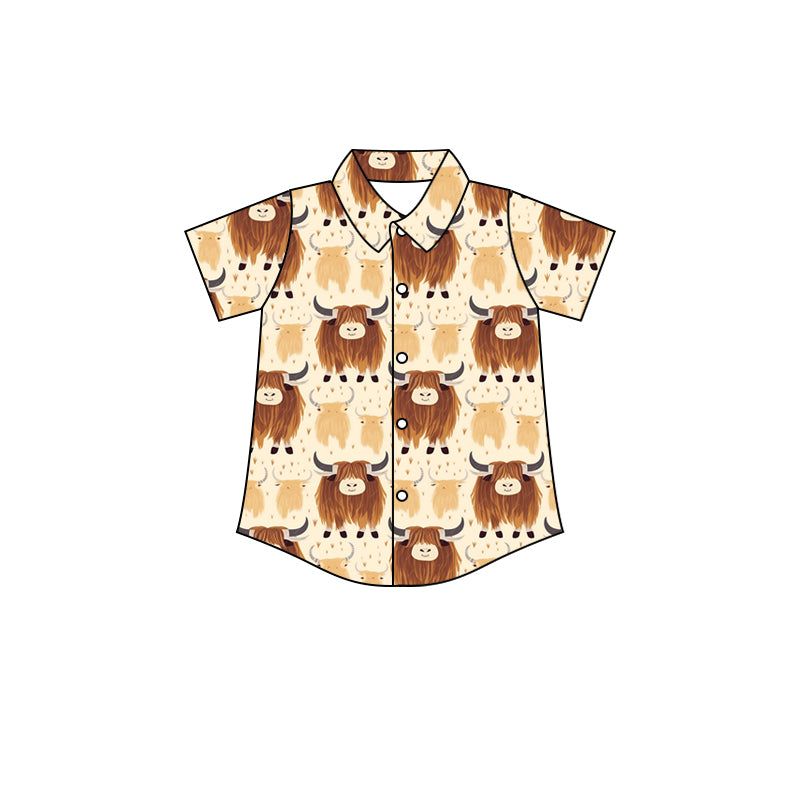 Baby Boys Brown Highland Cow Western Shirts Buttons Tops Preorder(moq 5)