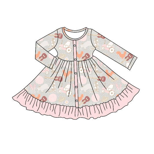 Baby Girls Pink Farm Top Ruffle Buttons Dresses preorder(moq 5)