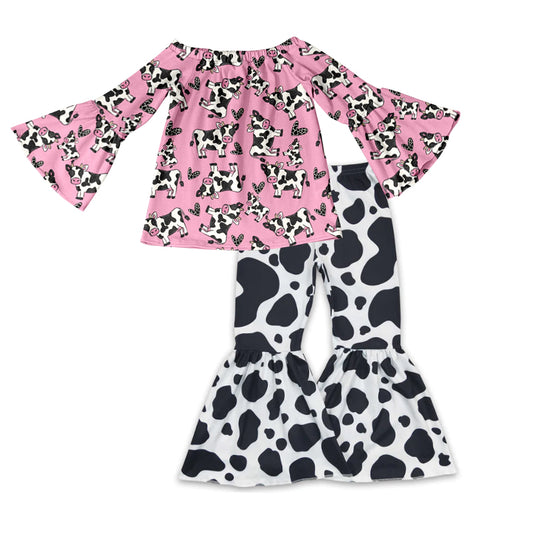 Baby Girls Western Pink Hearts Cows Pants Clothing Sets preorder(moq 5)