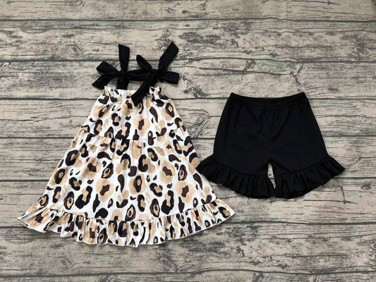 Baby Girls Straps Gold Leopard Tunic Top Ruffle Shorts Clothes Sets