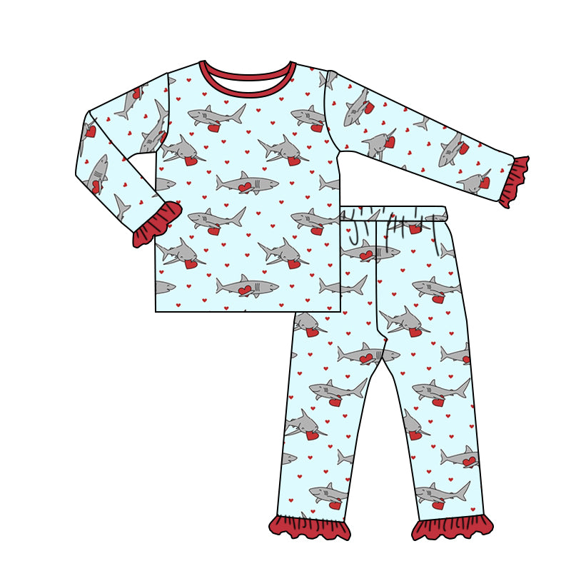 Baby Girls Shark Hearts Pants 2pcs Jammies Pajamas preorder(moq 5)