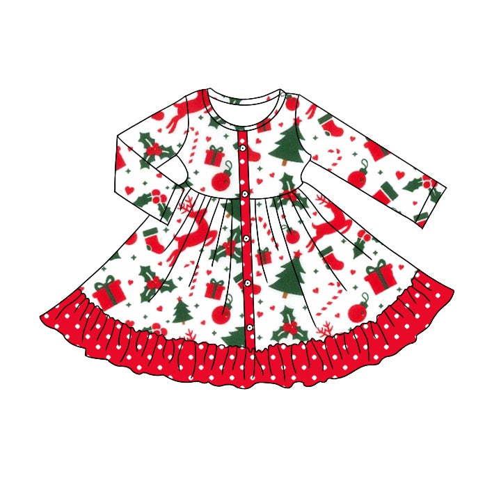 Baby Girls Christmas Tree Deer Ruffle Knee Length Dresses preorder(moq 5)