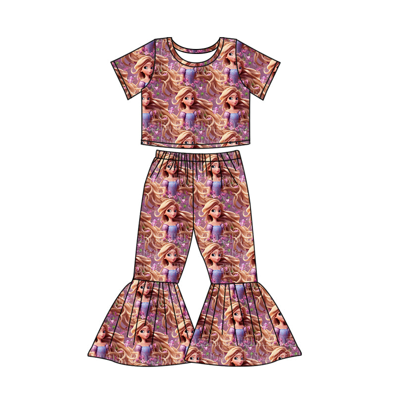 Baby Girls Princess Purple Short Sleeve Top Bell Pants Outfits Sets preorder(moq 5)