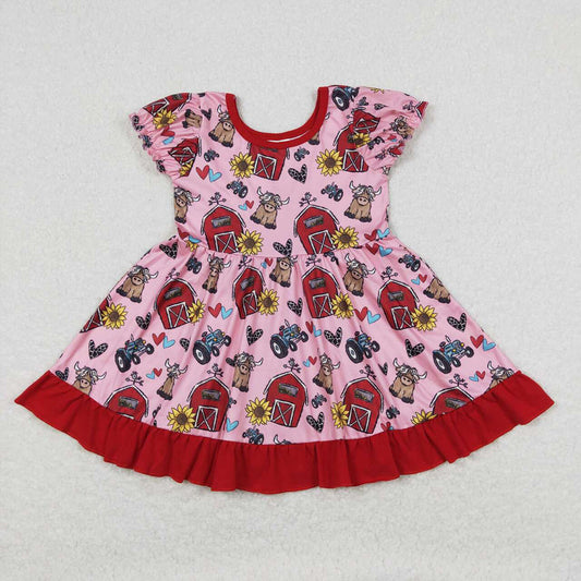 Baby Girls Red Farm House Sunflower Ruffle Knee Length Dresses