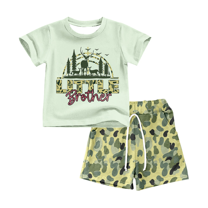 Baby Boys Little Brother Top Tee Shirt Summer Camo Shorts Clothes Sets preorder(moq 5)