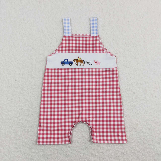 Baby Infant Boys Straps Red Chekered Summer Farm Rompers