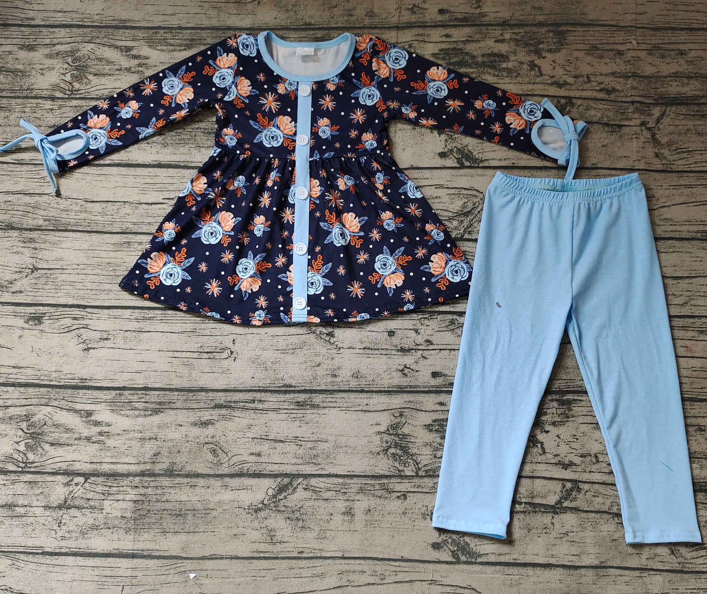 Baby Girls Blue Orange Tunic Top Legging Pants Clothes Sets