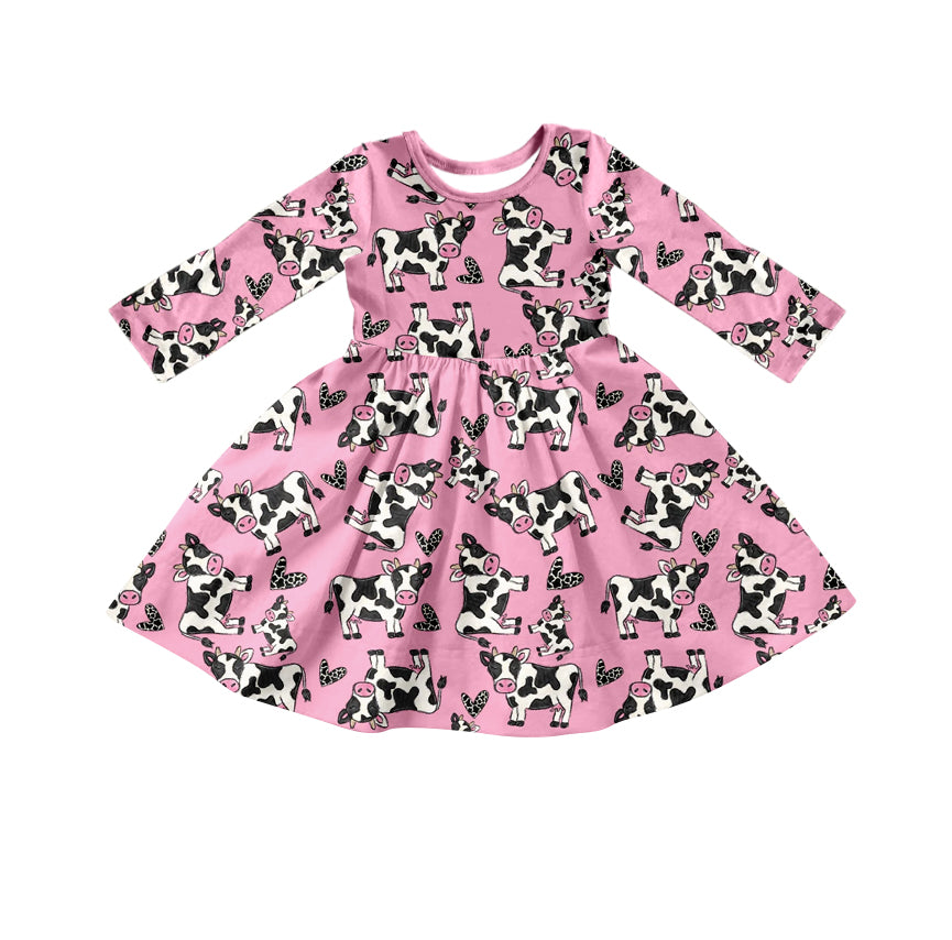 Baby Girls Pink Cows Hearts Knee Length Dresses preorder(moq 5)