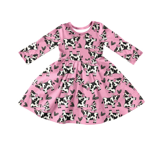 Baby Girls Pink Cows Hearts Knee Length Dresses preorder(moq 5)