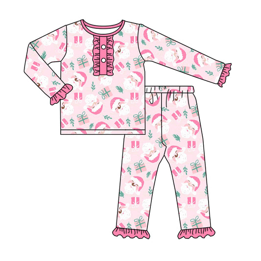 Baby Girls Pink Santa Christmas Top Ruffle Pants Pajamas Sets preorder(moq 5)