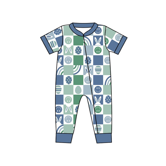 Baby Infant Boys Easter Rabbit Blue Short Sleeve Rompers preorder(moq 5)