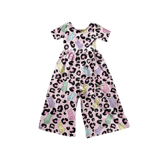 Baby Girls Leopard Pink Rabbit Easter Bell Pants Jumpsuits Preorder(moq 5)