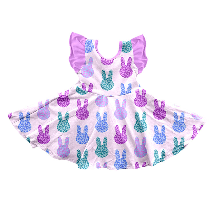 Baby Girls Purple Rabbit Purple Flutter Sleeve Knee Length Dresses Preorder(moq 5)