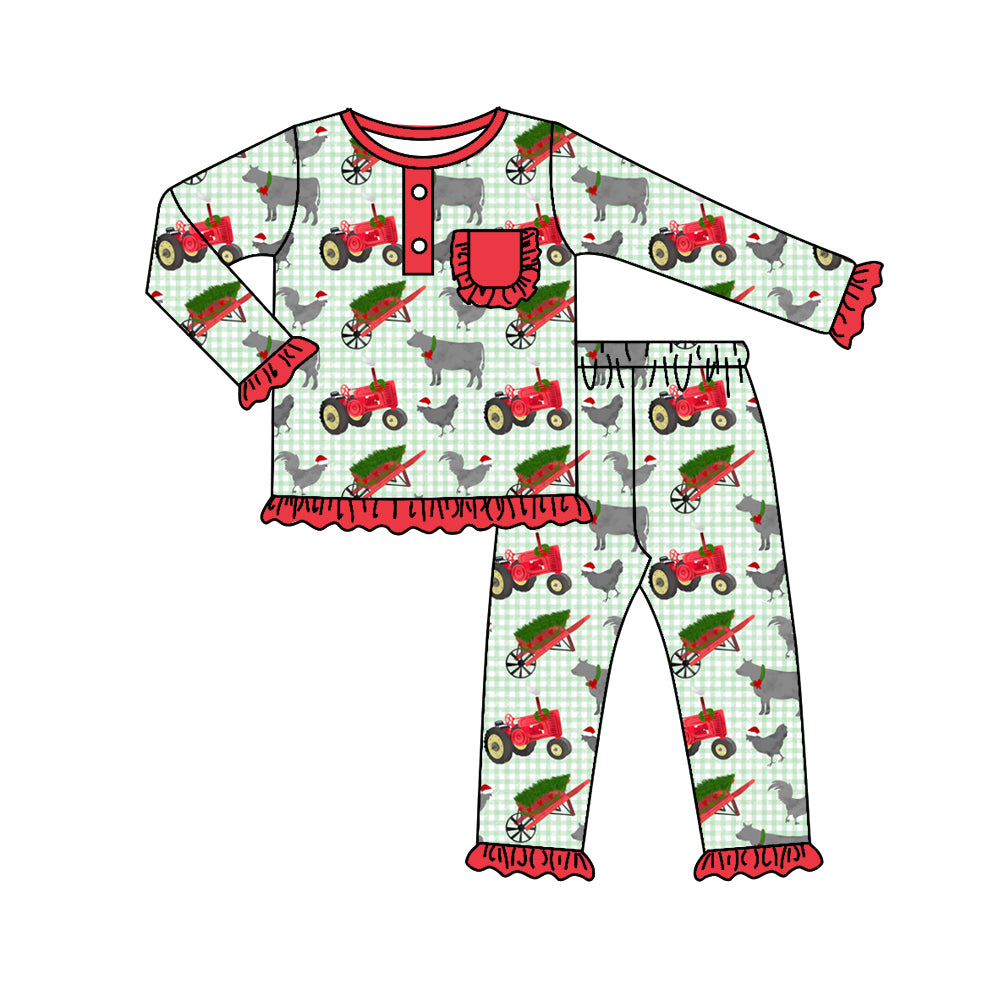 Baby Girls Western Tractor Cows Pants Pajamas Clothing Sets preorder(moq 5)