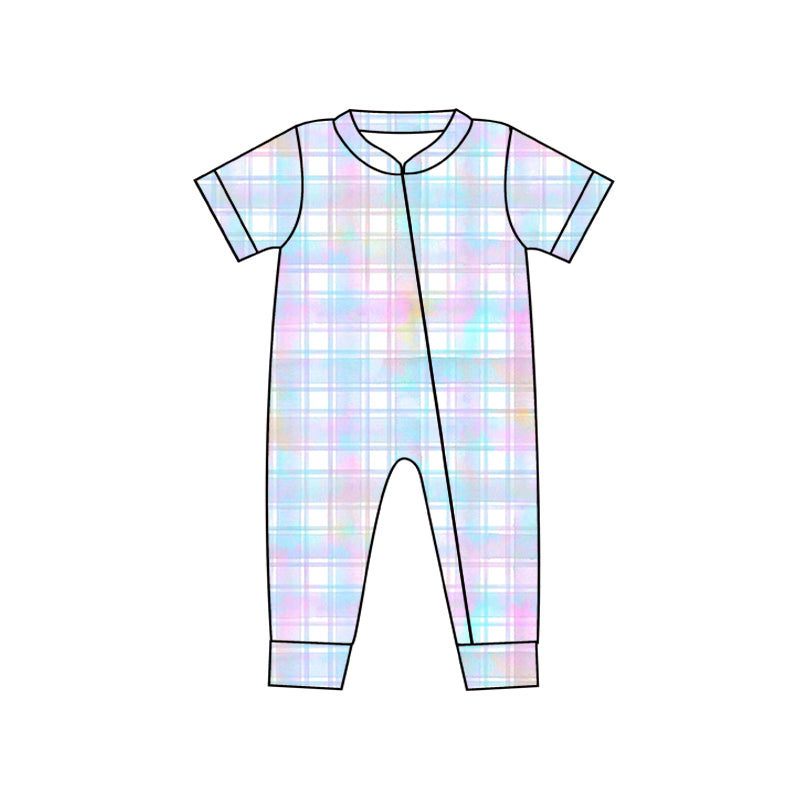 Baby Infant Kids Easter Plaid Colorful Short Sleeve Rompers preorder(moq 5)